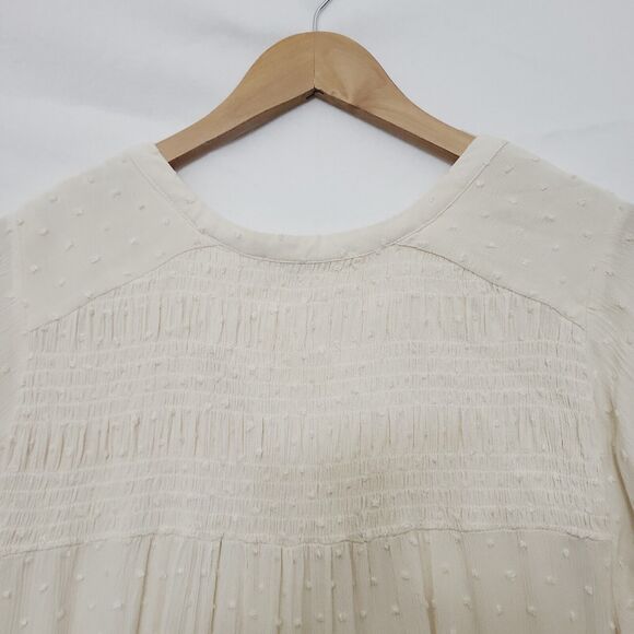 Rose + Olive Top Womens 1X Plus Ivory Textured Button Boho Smocked Blouse - Picture 6 of 9